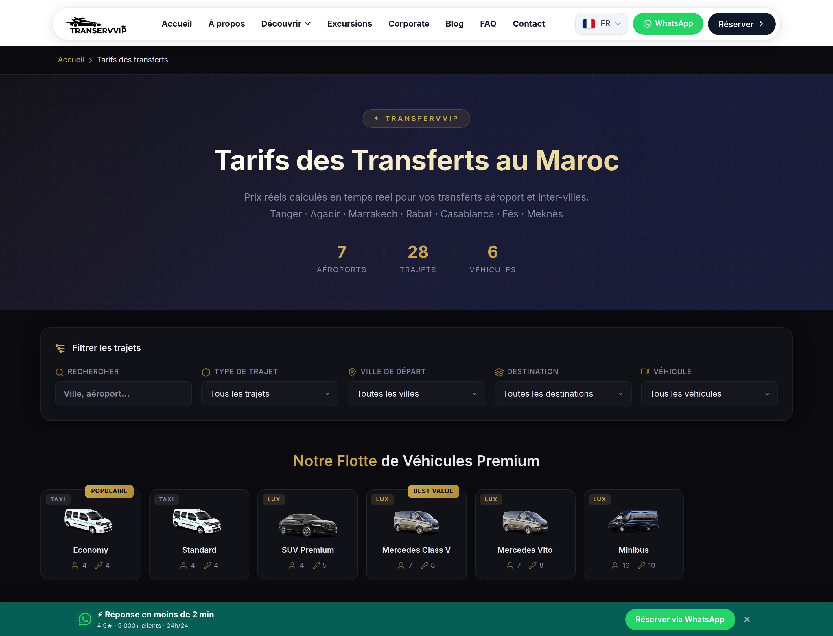 Une grille tarifaire publique et filtrable