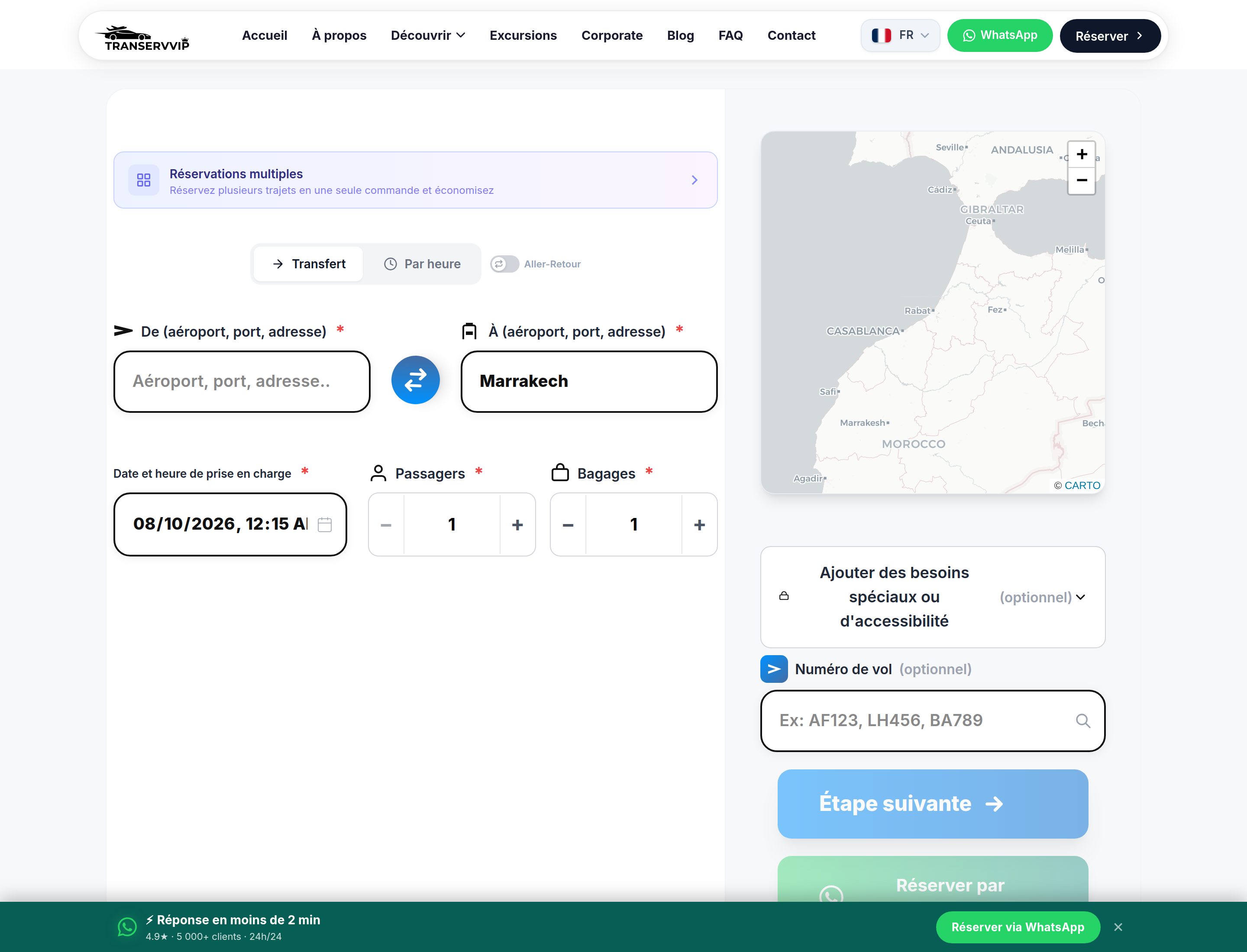 Une page de réservation par ville